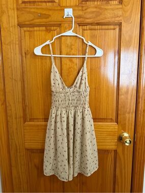 Beige Floral Smocked Waist Sundress